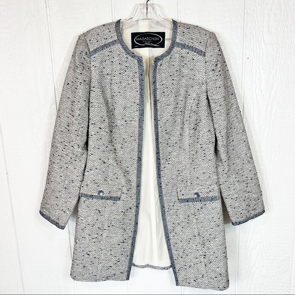 Magaschoni Jacket Size 10 Tweed Blue Gray